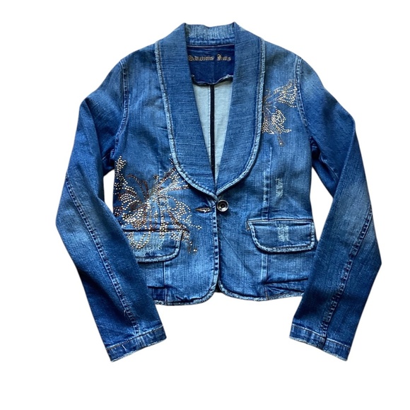 Embellished Distressed Seductions Jeans Cotton Jean Jacket Size 7 - Picture 1 of 10